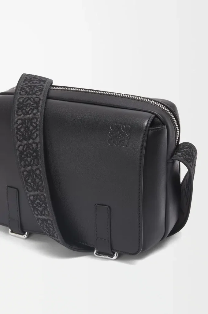 XS Military messenger bag in supple smooth calfskin and jacquard Black XS Military messenger bag in supple smooth calfskin and jacquard Black