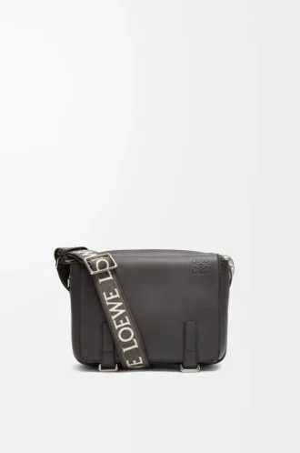 XS Military messenger bag in supple smooth calfskin and jacquard Dark Grey