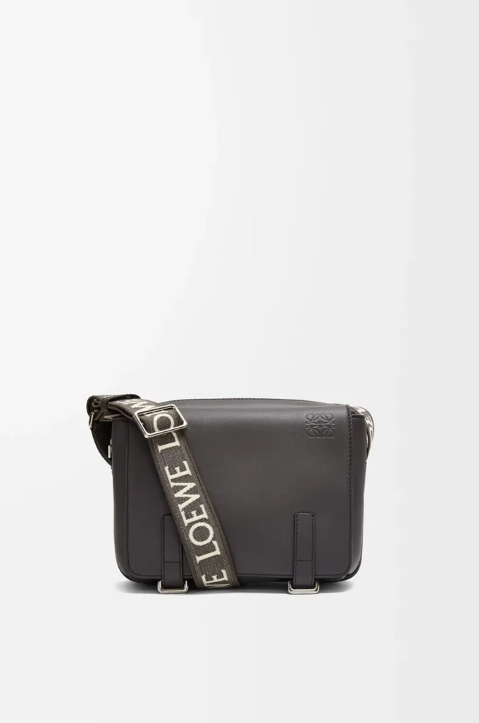 XS Military messenger bag in supple smooth calfskin and jacquard Dark Grey