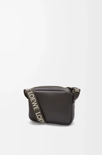 XS Military messenger bag in supple smooth calfskin and jacquard Dark Grey