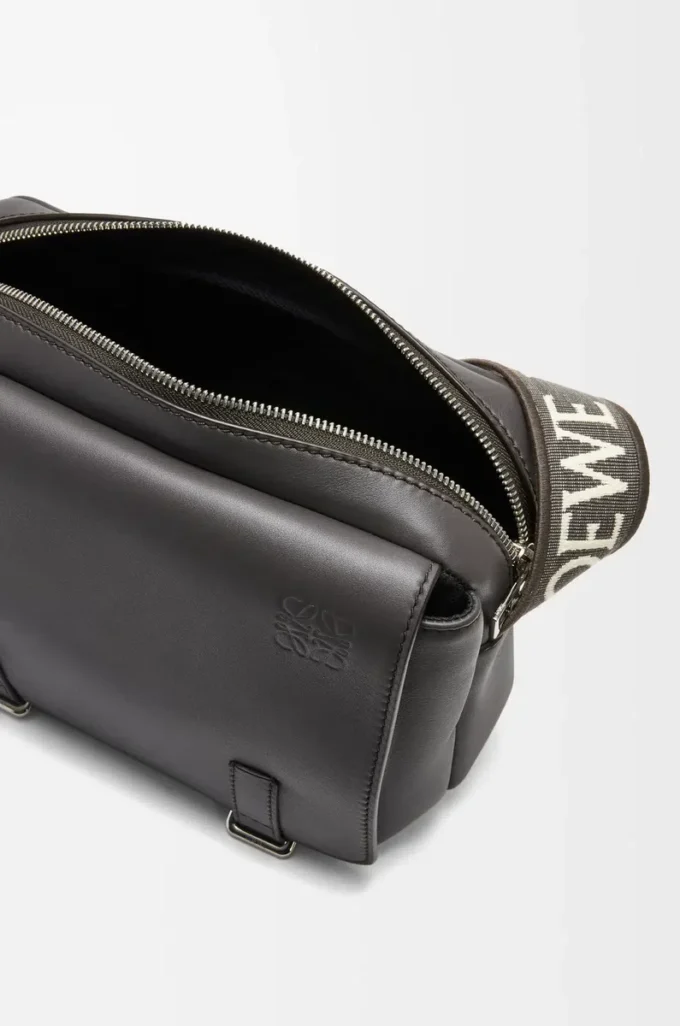 XS Military messenger bag in supple smooth calfskin and jacquard Dark Grey