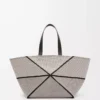 XXL Puzzle Fold tote in canvas jacquard and calfskin Natural/Black XXL Puzzle Fold tote in canvas jacquard and calfskin Natural/Black