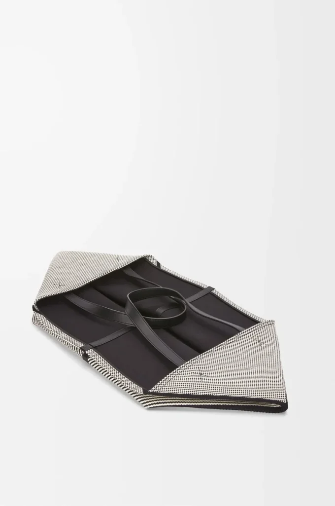 XXL Puzzle Fold tote in canvas jacquard and calfskin Natural/Black XXL Puzzle Fold tote in canvas jacquard and calfskin Natural/Black
