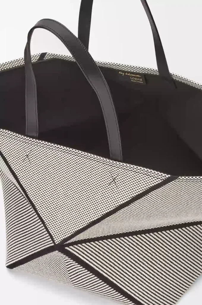 XXL Puzzle Fold tote in canvas jacquard and calfskin Natural/Black XXL Puzzle Fold tote in canvas jacquard and calfskin Natural/Black
