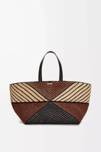 XXL Puzzle Fold Tote in raffia Natural/Honey Gold
