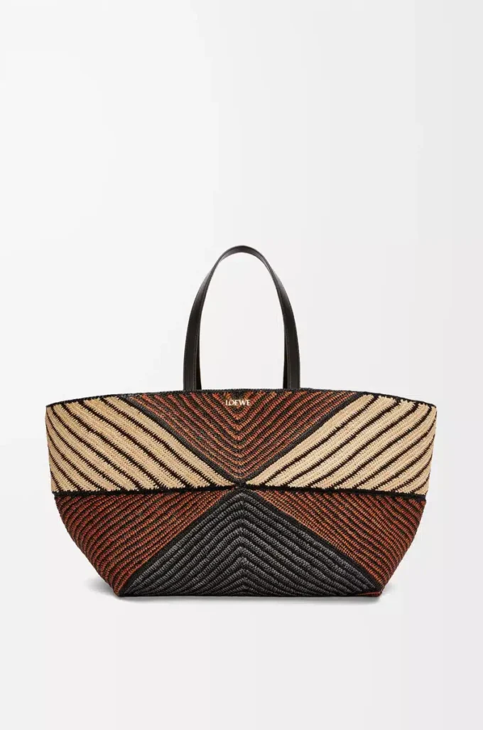XXL Puzzle Fold Tote in raffia Natural/Honey Gold