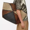 XXL Puzzle Fold Tote in raffia Natural/Honey Gold