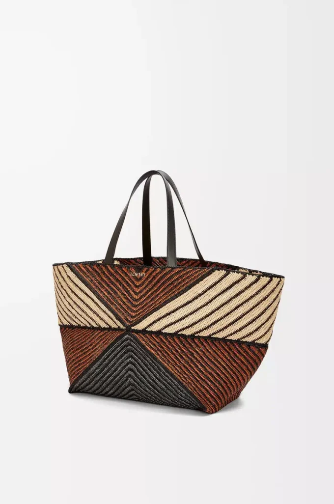 XXL Puzzle Fold Tote in raffia Natural/Honey Gold