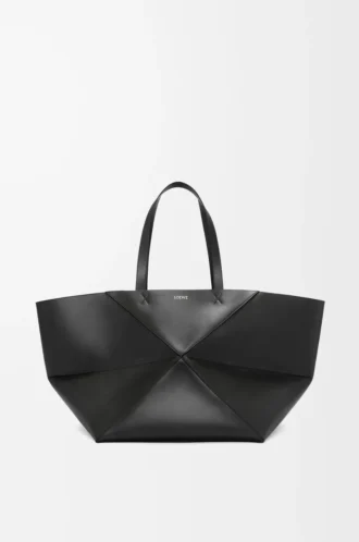 XXL Puzzle Fold tote in shiny calfskin Black
