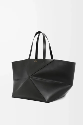 XXL Puzzle Fold tote in shiny calfskin Black