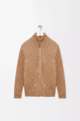 Zip-up cardigan in cotton, linen and wool Beige