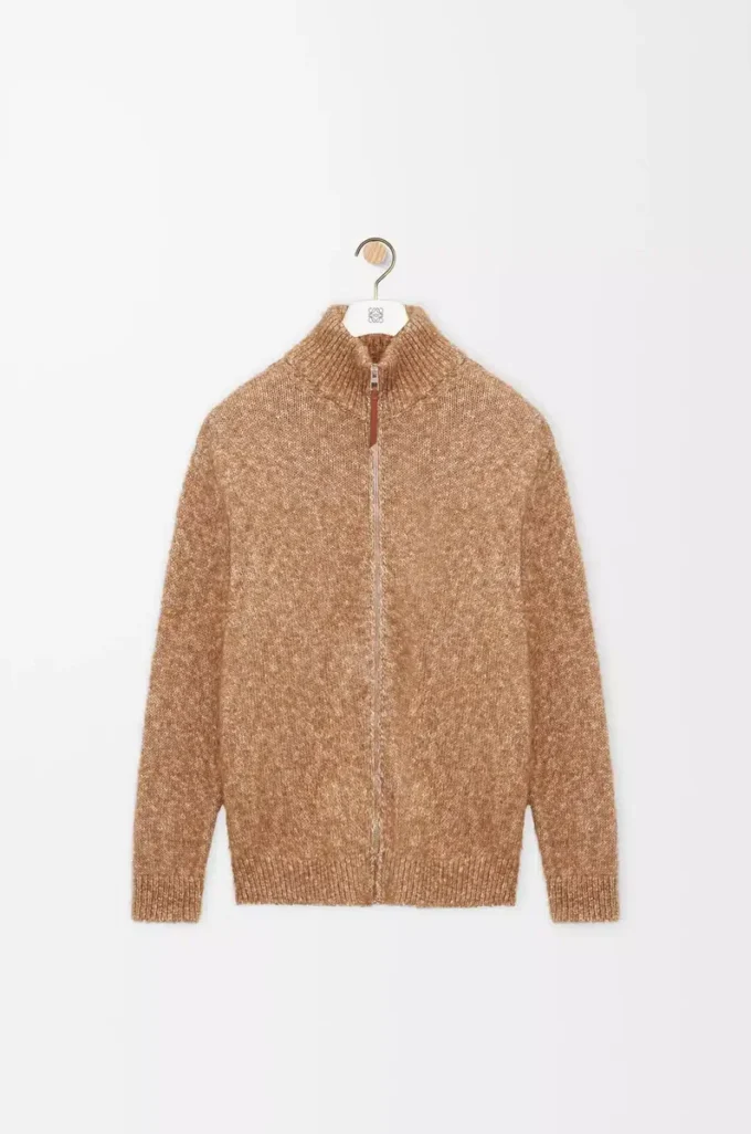 Zip-up cardigan in cotton, linen and wool Beige Zip-up cardigan in cotton, linen and wool Beige