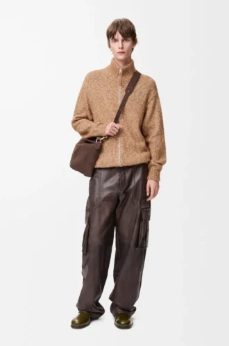 Zip-up cardigan in cotton, linen and wool Beige