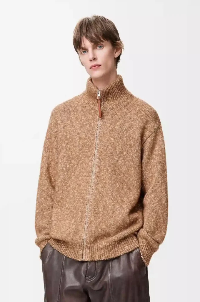 Zip-up cardigan in cotton, linen and wool Beige Zip-up cardigan in cotton, linen and wool Beige