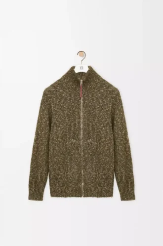Zip-up cardigan in cotton, linen and wool Khaki Green