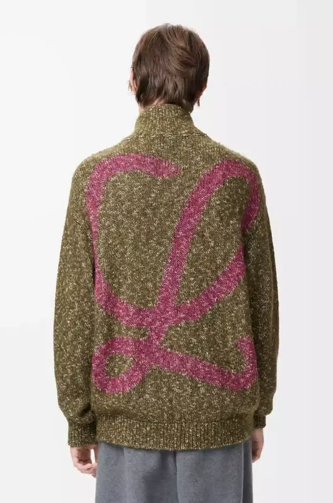 Zip-up cardigan in cotton, linen and wool Khaki Green Zip-up cardigan in cotton, linen and wool Khaki Green