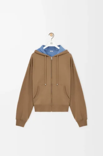 Zip-up hoodie in cotton Beige/Blue