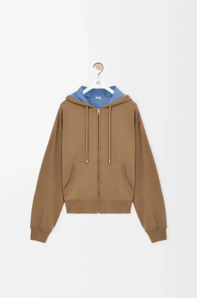Zip-up hoodie in cotton Beige/Blue Zip-up hoodie in cotton Beige/Blue