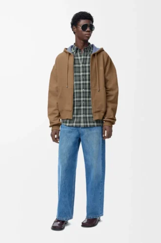 Zip-up hoodie in cotton Beige/Blue