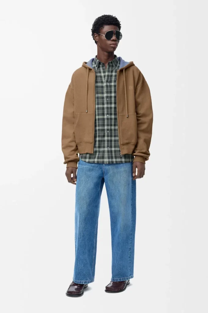 Zip-up hoodie in cotton Beige/Blue Zip-up hoodie in cotton Beige/Blue