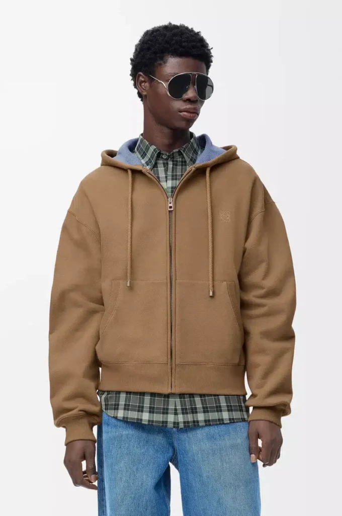 Zip-up hoodie in cotton Beige/Blue Zip-up hoodie in cotton Beige/Blue