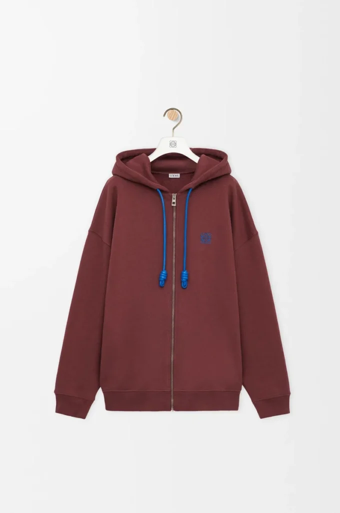 Zip-up hoodie in cotton Burgundy Zip-up hoodie in cotton Burgundy