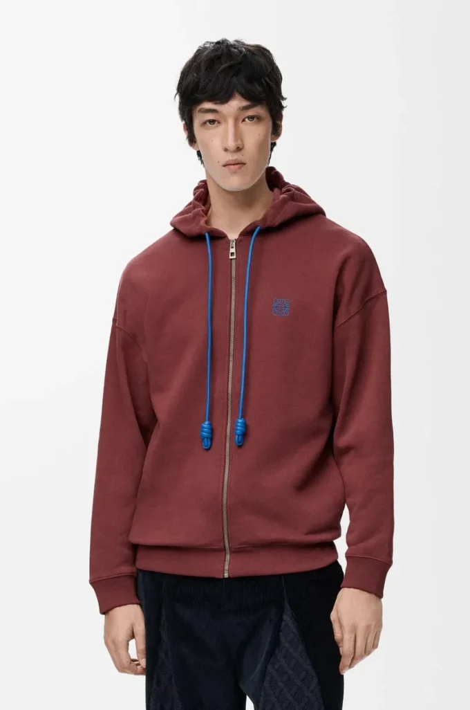 Zip-up hoodie in cotton Burgundy Zip-up hoodie in cotton Burgundy
