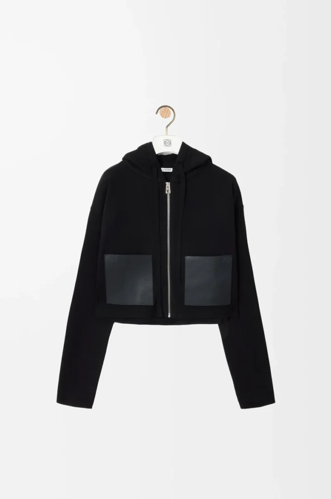 Zip-up hoodie in wool Black Zip-up hoodie in wool Black