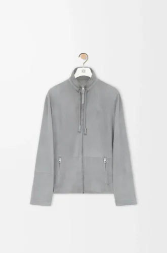 Zip-up jacket in suede lambskin Light Grey