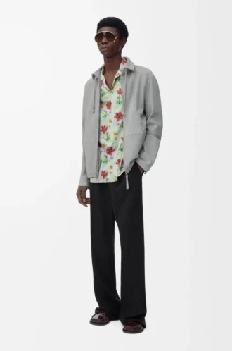Zip-up jacket in suede lambskin Light Grey