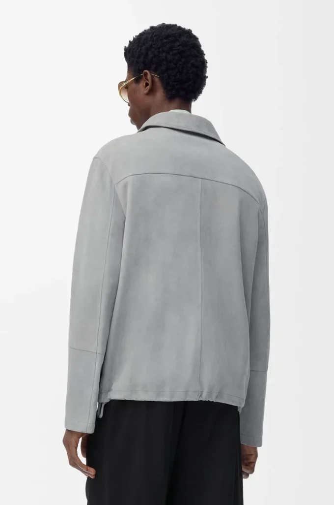 Zip-up jacket in suede lambskin Light Grey Zip-up jacket in suede lambskin Light Grey