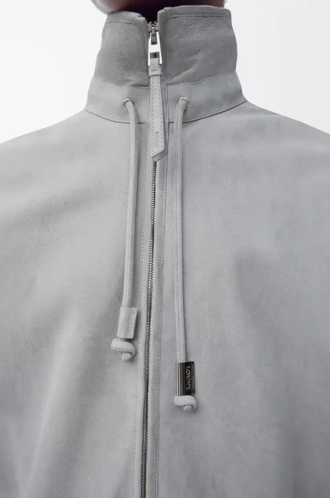 Zip-up jacket in suede lambskin Light Grey Zip-up jacket in suede lambskin Light Grey