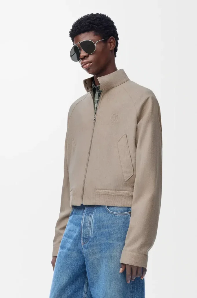 Zip-up jacket in wool and cashmere Beige Melange