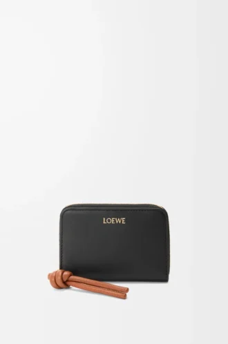 Zipped coin purse in shiny nappa calfskin Black/Squirrel
