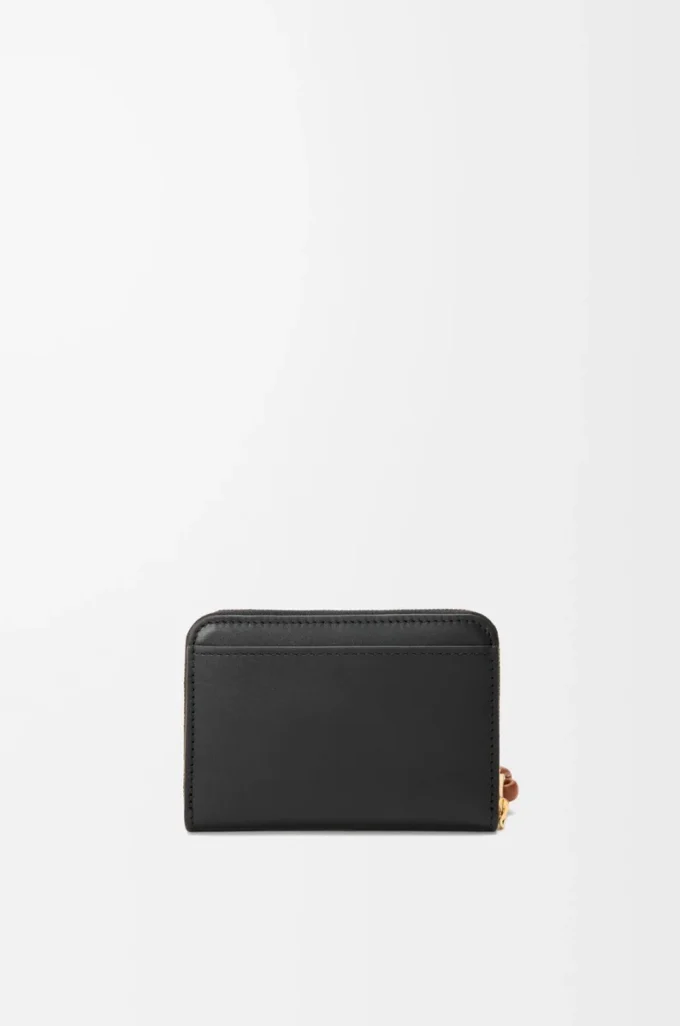 Zipped coin purse in shiny nappa calfskin Black/Squirrel