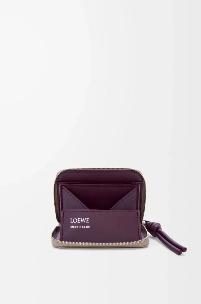Zipped coin purse in shiny nappa calfskin Clay/Plum