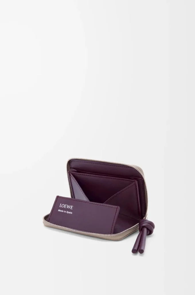 Zipped coin purse in shiny nappa calfskin Clay/Plum