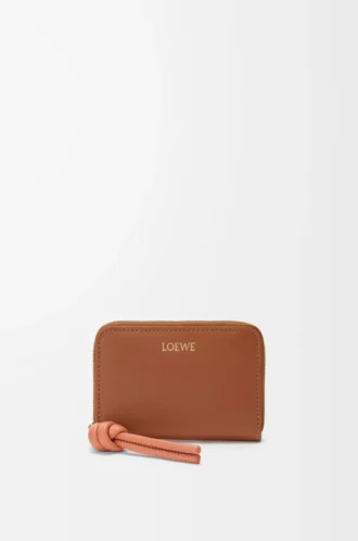 Zipped coin purse in shiny nappa calfskin Tan/Papaya