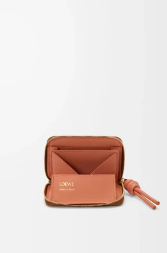 Zipped coin purse in shiny nappa calfskin Tan/Papaya