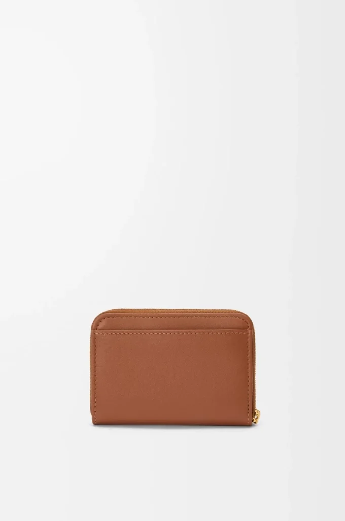 Zipped coin purse in shiny nappa calfskin Tan/Papaya Zipped coin purse in shiny nappa calfskin Tan/Papaya